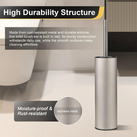 DAZI Metal Standing Toilet Brush, Silicone Bathroom Brush with 2 Brushes Long Handle Basin for Deep Cleaning of the Washbasin
