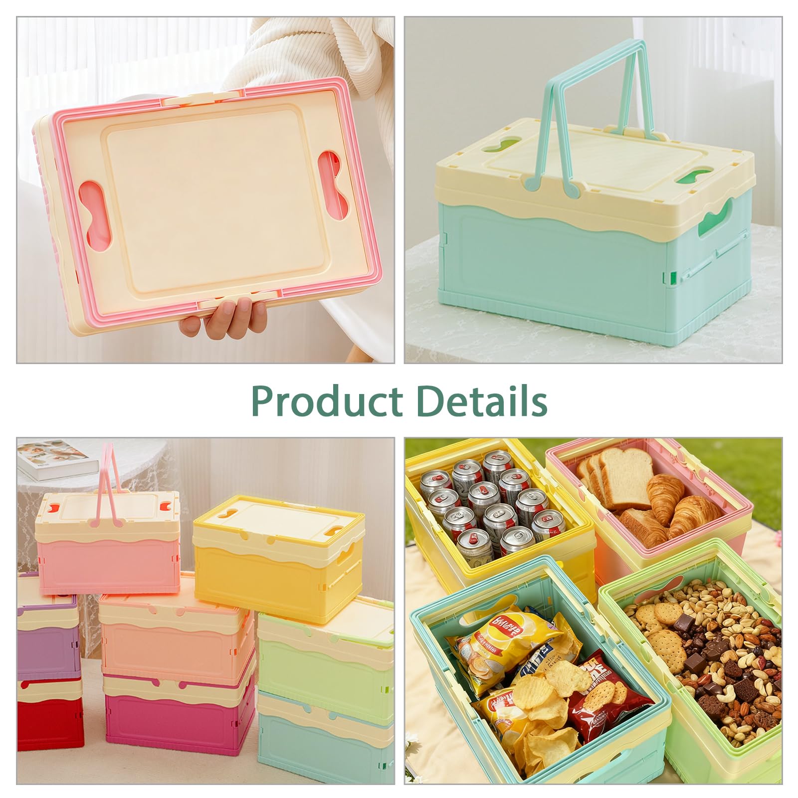 Tobeso-Nuoze Small Cute Pastel Plastic Storage Bin with Lid Foldable Pastel Crates Plastic Basket Colorful Storage Containers Baskets for Classroom
