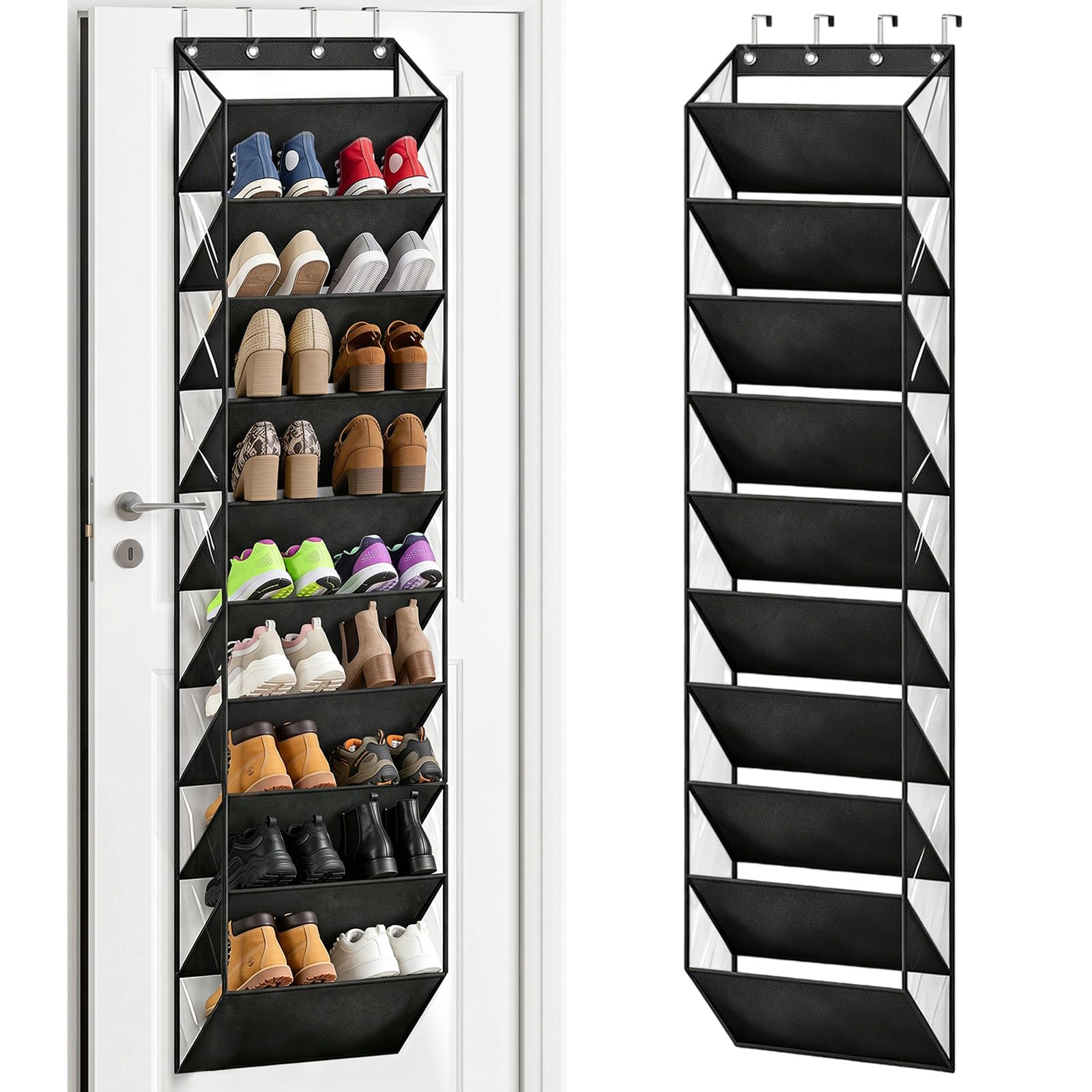 zxevg Door Shoe Rack 10 Pockets Clear PVC Hanging