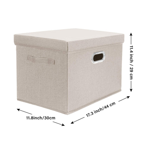 TYEERS Large Storage Box with Lid, Collapsible, Washable, Fabric Storage Box for Clothes, Wardrobe Storage, 44x30x29 cm, Set of 5, Beige