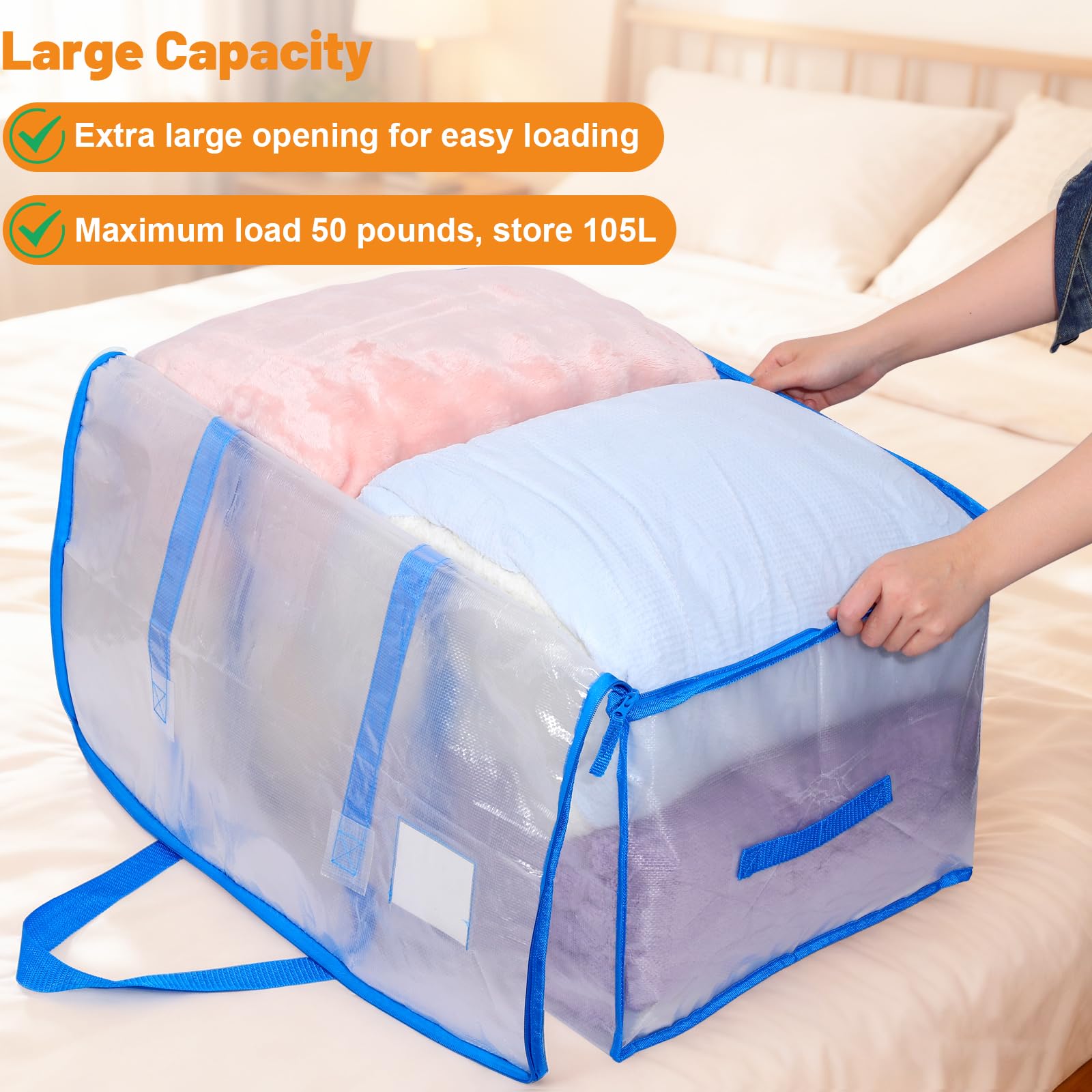 Dntorx 4 Pack 105L Moving Bags Clothes Storage Bags Drom Packing Box, Blue