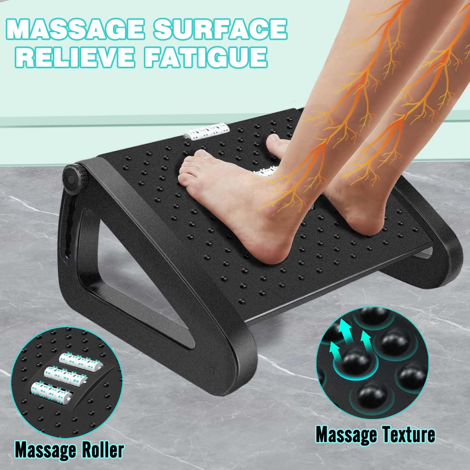 Hmfmdy Foot Rest Under Desk, Office Foot Rest with Massage Texture and Roller, Adjustable Height Ergonomic Foot Stool Under Desk for Office and Home
