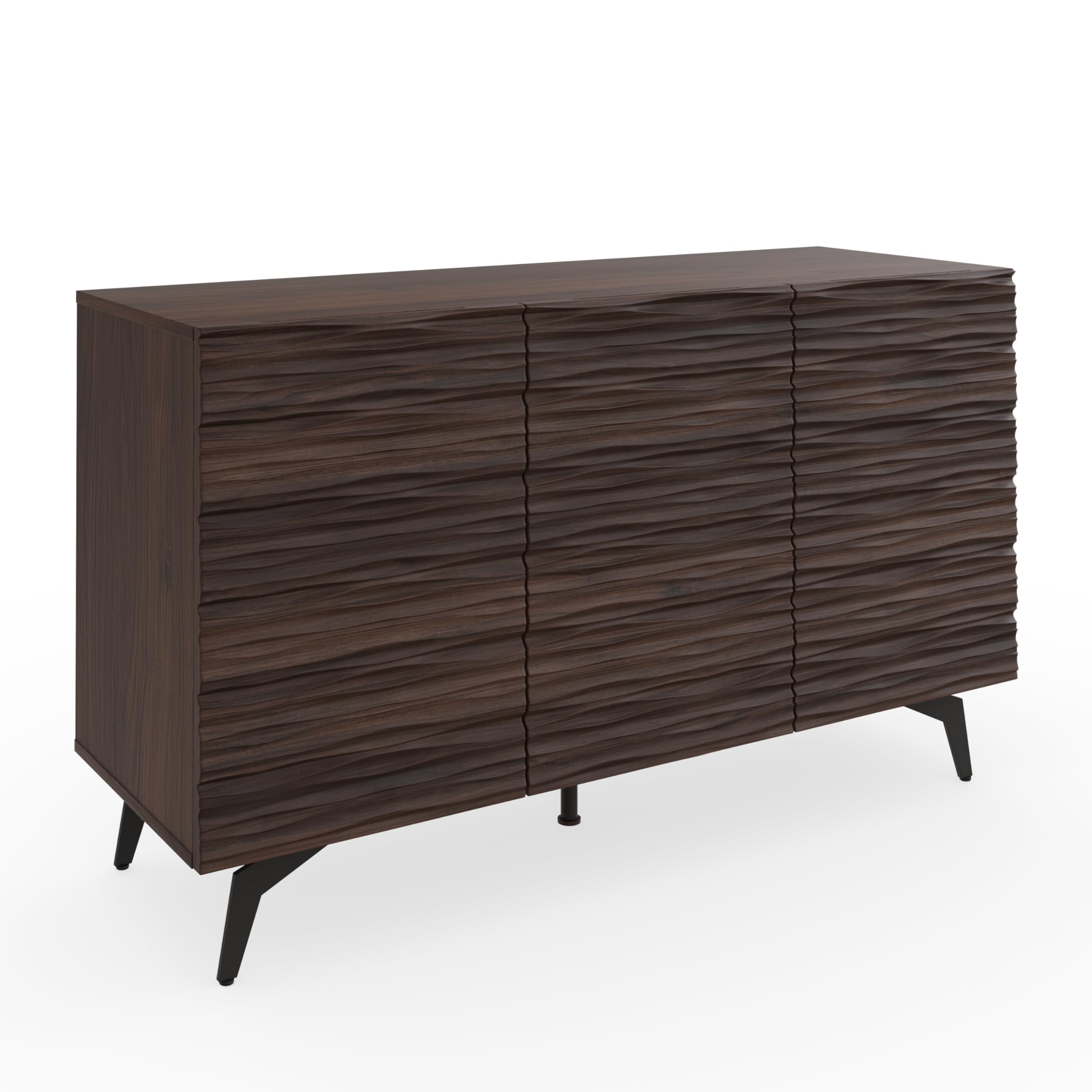 GFW Bantham Large Sideboard For Living Room. Modern Wooden Sideboard With Textured Finish, Walnut, H72.cm x W106cm x D39cm