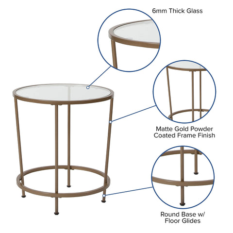 Flash Furniture Astoria Collection Round End Table - Modern Clear Glass End Table - Brushed Gold Frame