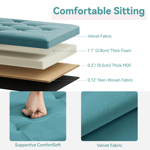 BRIAN & DANY Ottoman Storage Box Velvet Foldable Storage Ottoman Bench with Highly Elastic Sponge Filling for Living Room, 80 x 40 x 40 cm, Teal