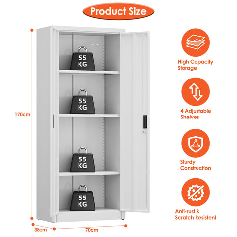 FlairVibe Metal Storage Cupboard with 2 Door and 3 Adjustable Shelves,White