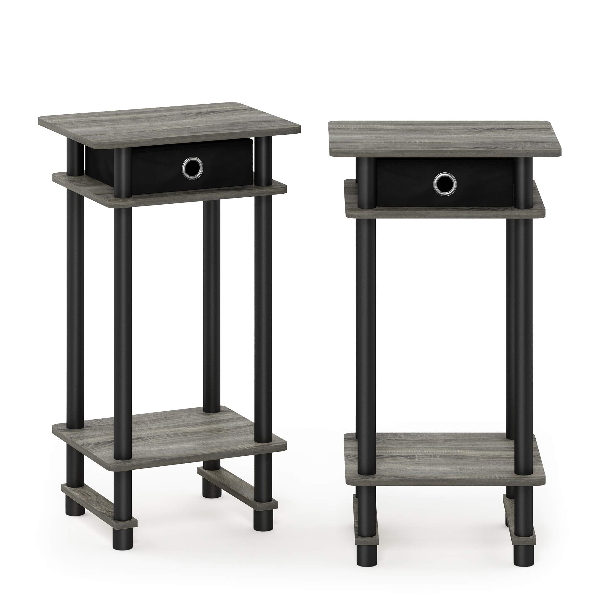 Furinno TURN-N-TUBE Side Table Set of 2, 3-Tier End Table with Storage Bin, Open Shelf Night Stand, Bedside Table, for Living Room, Bedroom