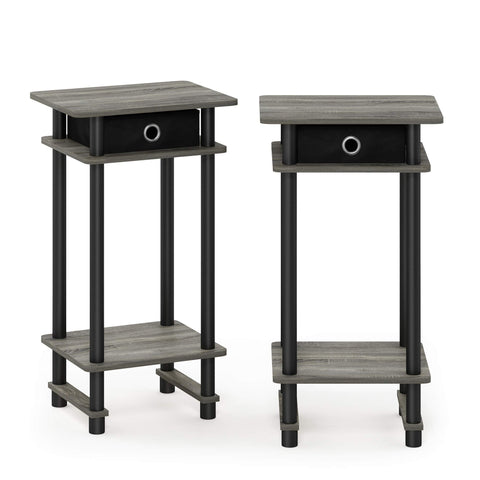 Furinno TURN-N-TUBE Side Table Set of 2, 3-Tier End Table with Storage Bin, Open Shelf Night Stand, Bedside Table, for Living Room, Bedroom