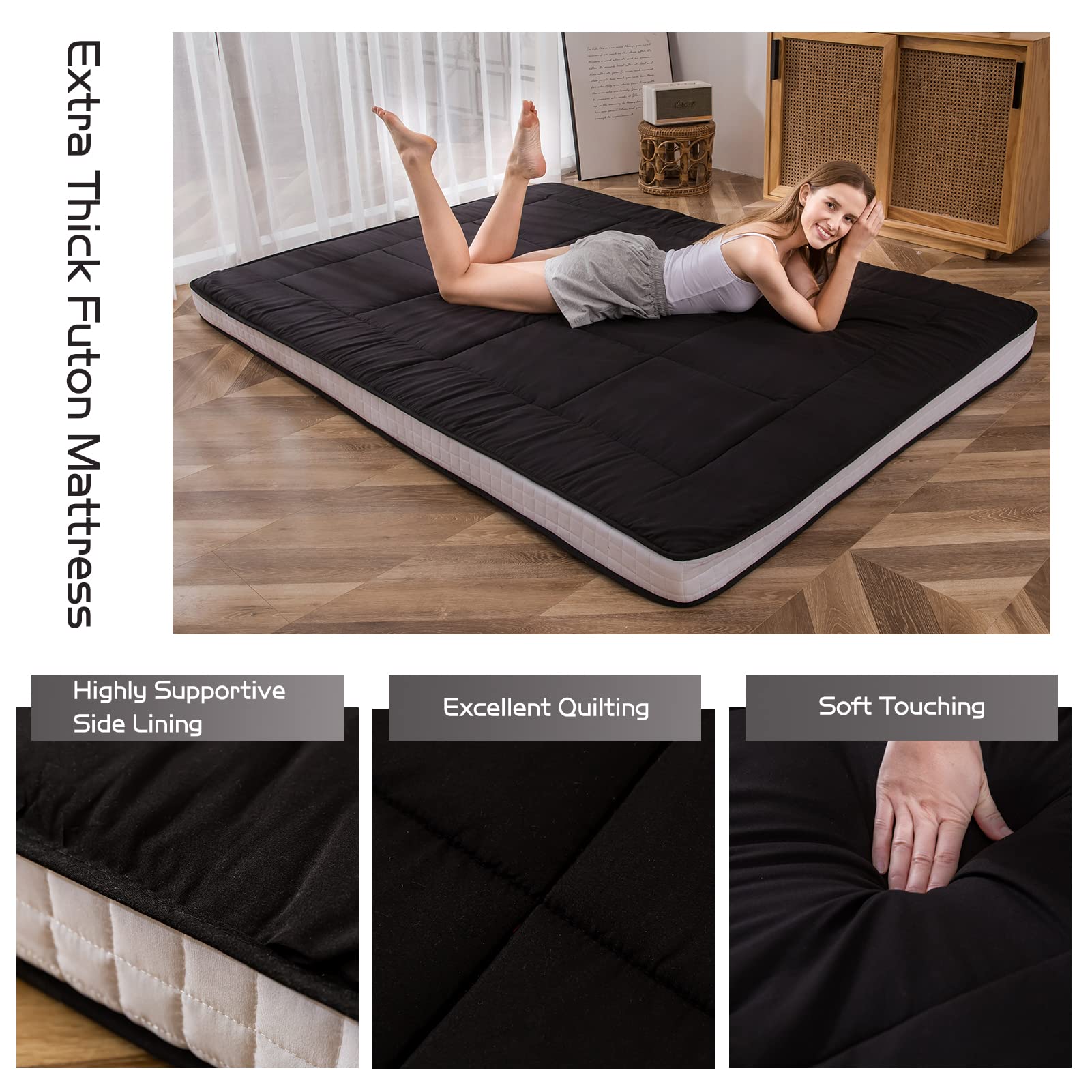 MAXYOYO Futon Mattress, Padded Japanese Floor Mattress Quilted Bed Mattress Topper