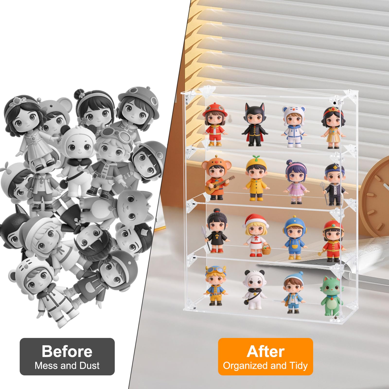 Dezzer 4 Tier Acrylic Display Case Wall Clear Cabinet for Collectibles