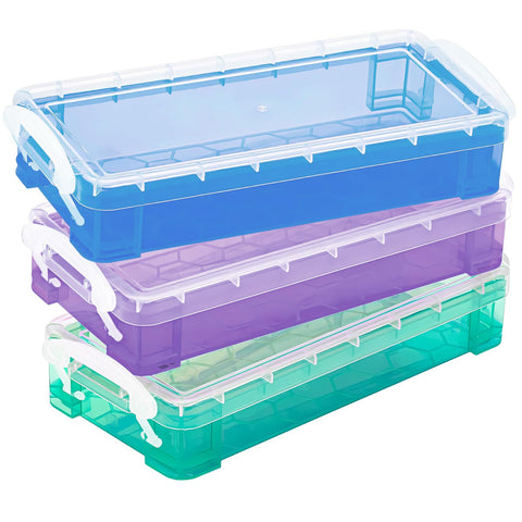 DARUITE Pencil Box, 3 Pack Pen Storage Organiser with Snap Tight Lid