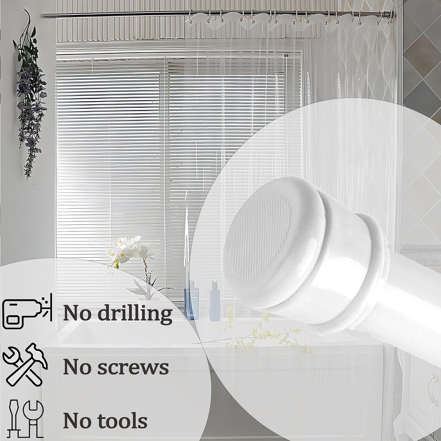 Extendable Curtain Poles No Drill Curtain Pole Tension Rods For Curtains Or Windows Shower Wardrobe White 85-230Cm Ø32mm
