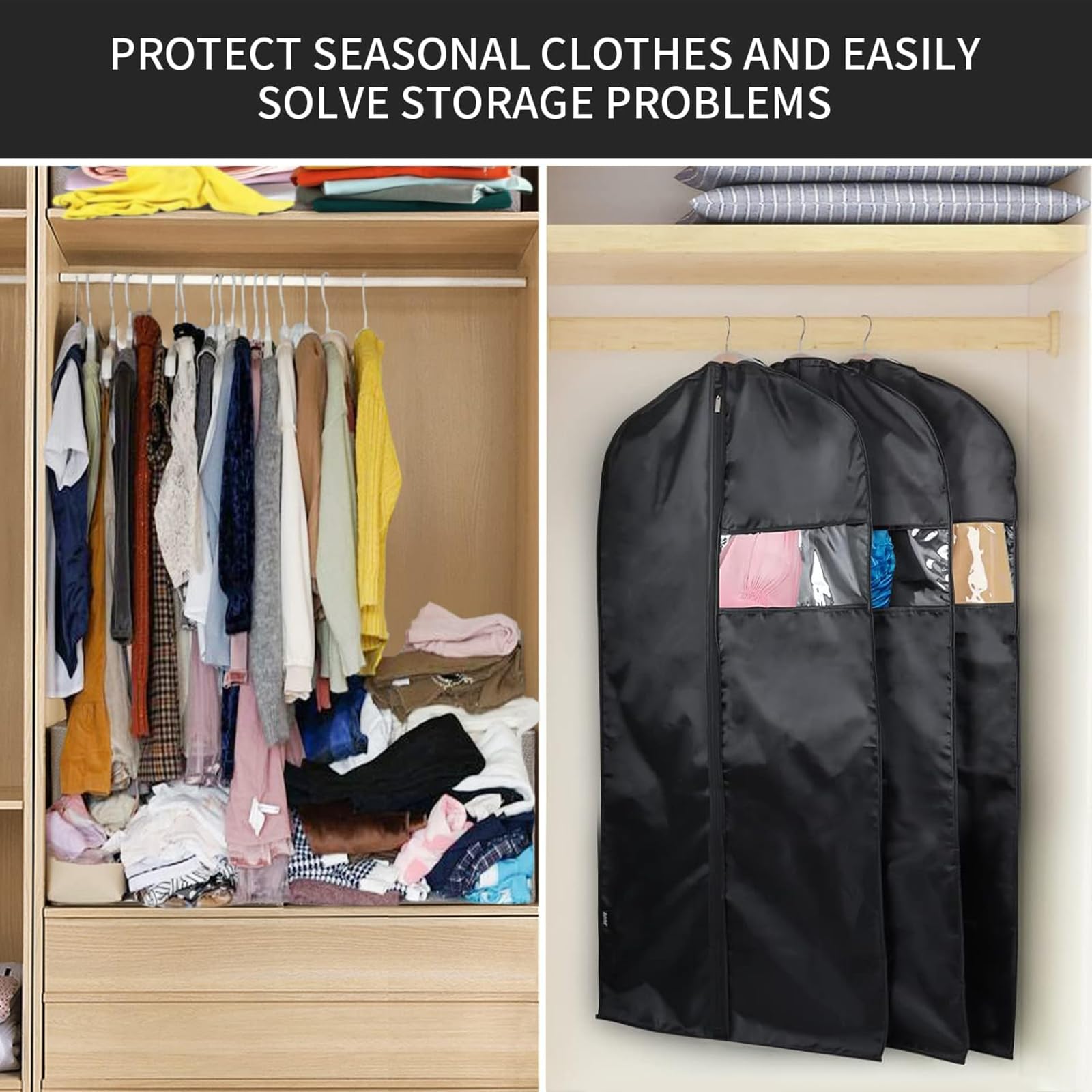 3 Pack PEVA Translucent Garment Covers 60 x 100cm Garment Bags