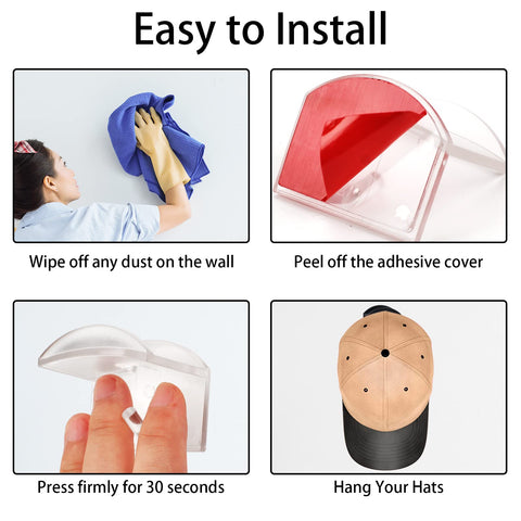 10 Pack Adhesive Hat Holder Cap Hook for Wall Mount No Drilling Hat Rack