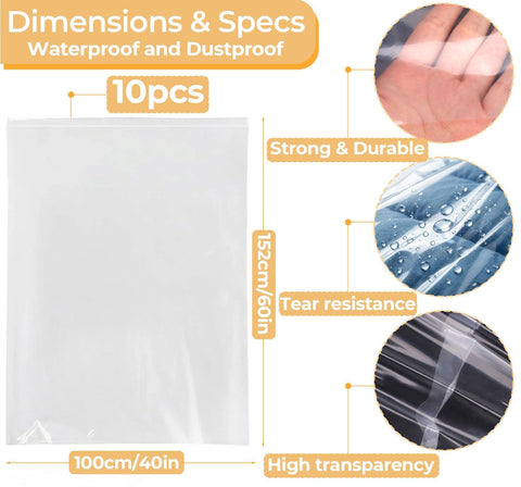 10 Pcs Extra Large Clear Plastic Storage Bags, 100×152cm Suitcase Cover
