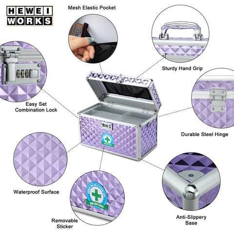 HEWEI WORKS Storage Lock Box with Combination Lock, Lockable Medicine Storage Box, Empty First Aid Box, Security Lockbox