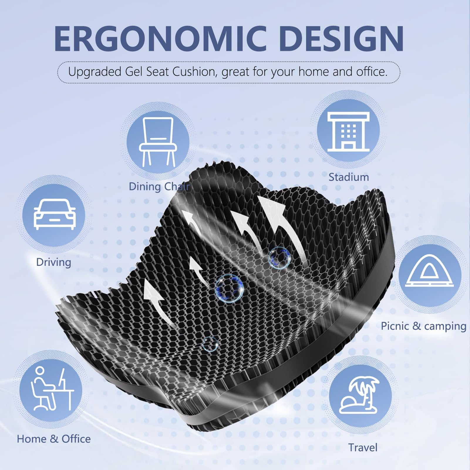 19.7in Thicken Gel Seat Cushion Pressure Relief Cushion for Long Sitting