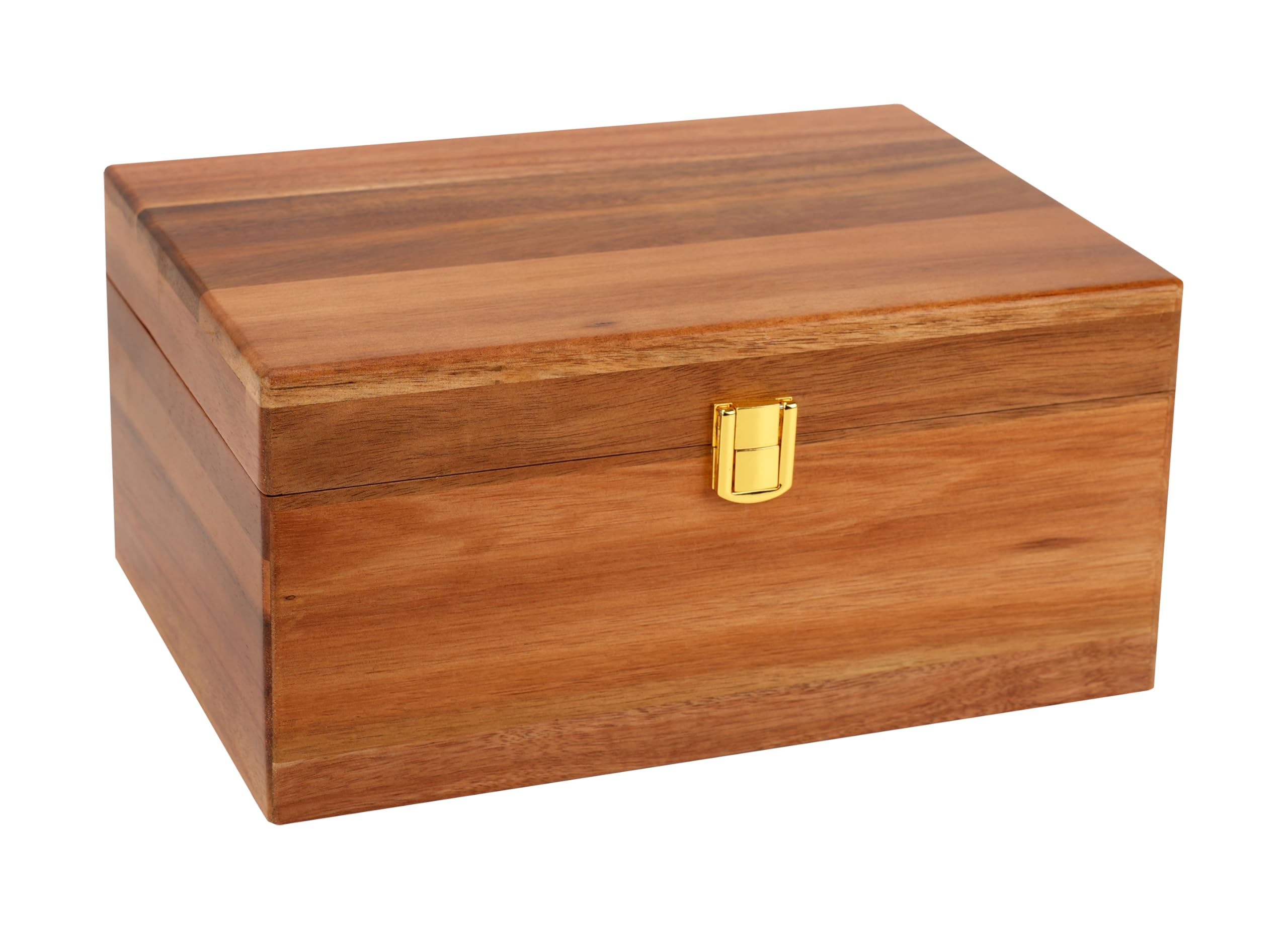 Spiretro Handmade Premium Solid Acacia Wood Box with Hinged Lid – Natural Unique Finish, Golden Hinges & Latch Closure, Secure Storage for Tea