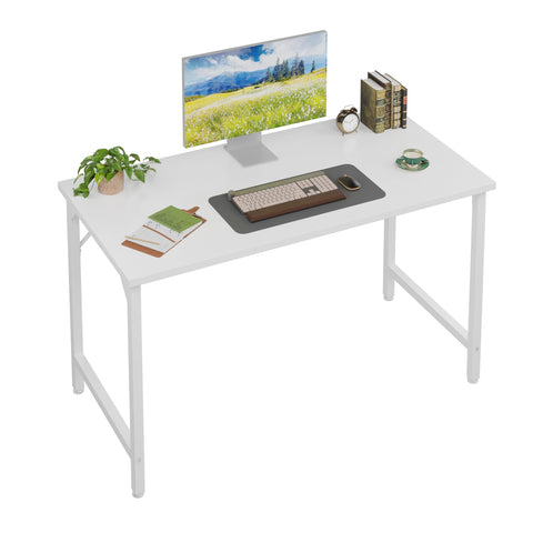 Grandder 120 cm Computer Desk, Home Office Desk Study Writing Kid Table, Simple PC Work Desk, Adjustable Feet, White