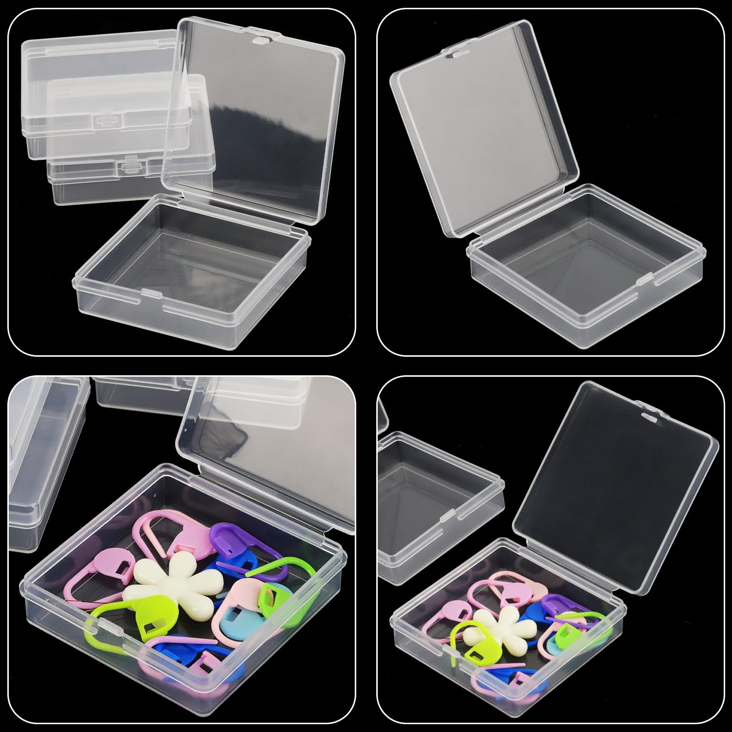 Prmape 30 Pieces Small Storage Box with Lid, 5.5 * 5.5 * 1.7cm Mini Rectangular Plastic Boxes, Mini Clear Bead Storage Containers