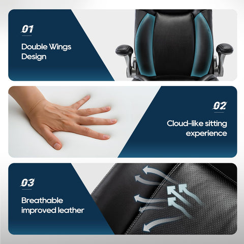 Ergonomic Executive Office Chair with Adjustable Lumbar Support, Flip-up Armrests, Double Padded Seat & Tilt Function