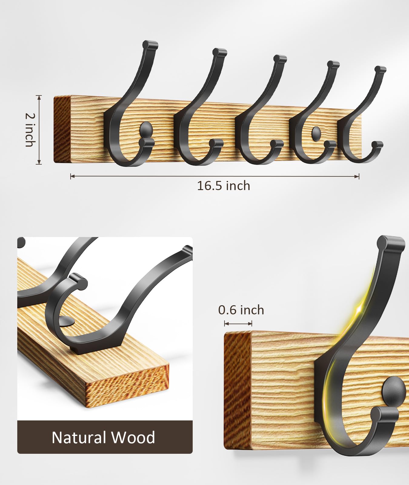 Optish Coat Hooks Wall Mounted, Heavy Duty Coat Hooks for Wall Wooden Coat Rack Wall Mounted for Entryway, Bathroom