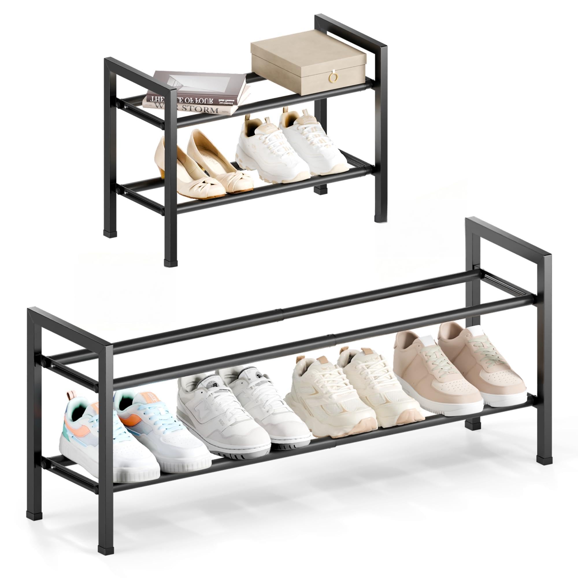Bumusty 2 Tier Expandable Shoe Rack, Black