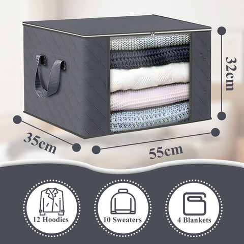 ASelected 3 Pack Clothes Storage Bag, 60L Underbed Storage Boxes with Lids, Foldable Moving Boxes with Clear Window Storage for Clothes Duvets