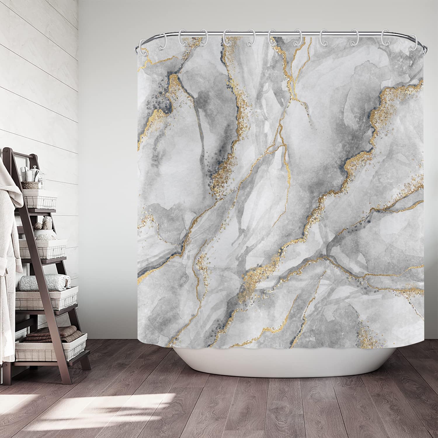 ASDCXZ Marble Shower Curtain 150x180 cm, Modern Abstract Grey White Gold Marble Optic Texture Colorful Washable Shower Curtains Polyester Textile