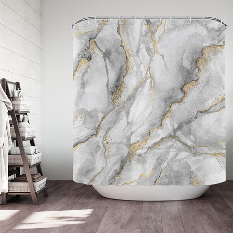 ASDCXZ Marble Shower Curtain 150x180 cm, Modern Abstract Grey White Gold Marble Optic Texture Colorful Washable Shower Curtains Polyester Textile