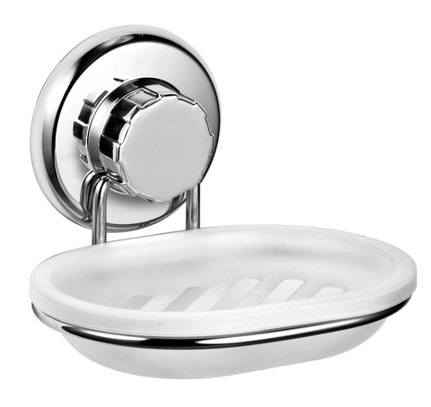 Vacuum Suction Cup Soap Dish Holder by Hasko Accessories - Strong Stainless Steel Sponge Holder for Bathroom & Kitchen