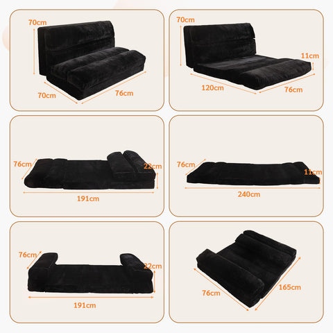 MAXYOYO Bean Bag Bed Folding Sofa Bed Mattress for Adults, Extra Thick 6 Fold Floor Couch for Bedroom Living Room, Black, 75x240 cm
