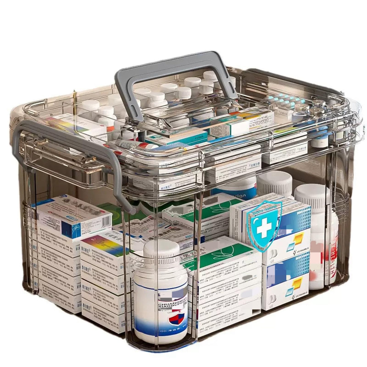 AouiSton Medicine Storage Box, 2 Layer First Aid Box Case Plastic Medicine Box Large Capacity Medical Box Storage Box Household Medicine Cabinet