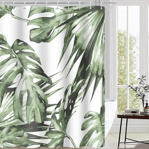 Uiiooazy Anti-Mould Shower Curtain, 180 x 180 cm Tropical Green Palm Leaves Jungle Bath Curtains Washable Fabric Waterproof Polyester Bathroom