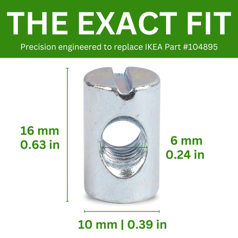Spare Hardware Parts Cross Dowel Nut Sleeve | Replacement for IKEA Part # 104895 | Pack of 8
