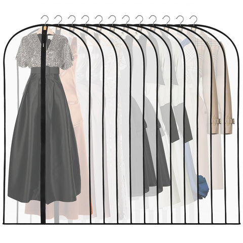12 Pack Dress Bags Covers Long, 55in PEVA Garment Bags Suit Bags,Black Edge