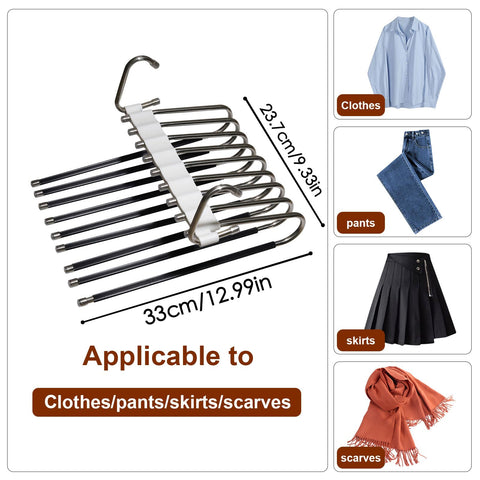 2 Pack trouser hangers space saving, 9 In 1 Non-Slip Multifunctional Pants Rack, Clothing Rack for Closet Storage - Ideal for Jeans, Pants, Skirts