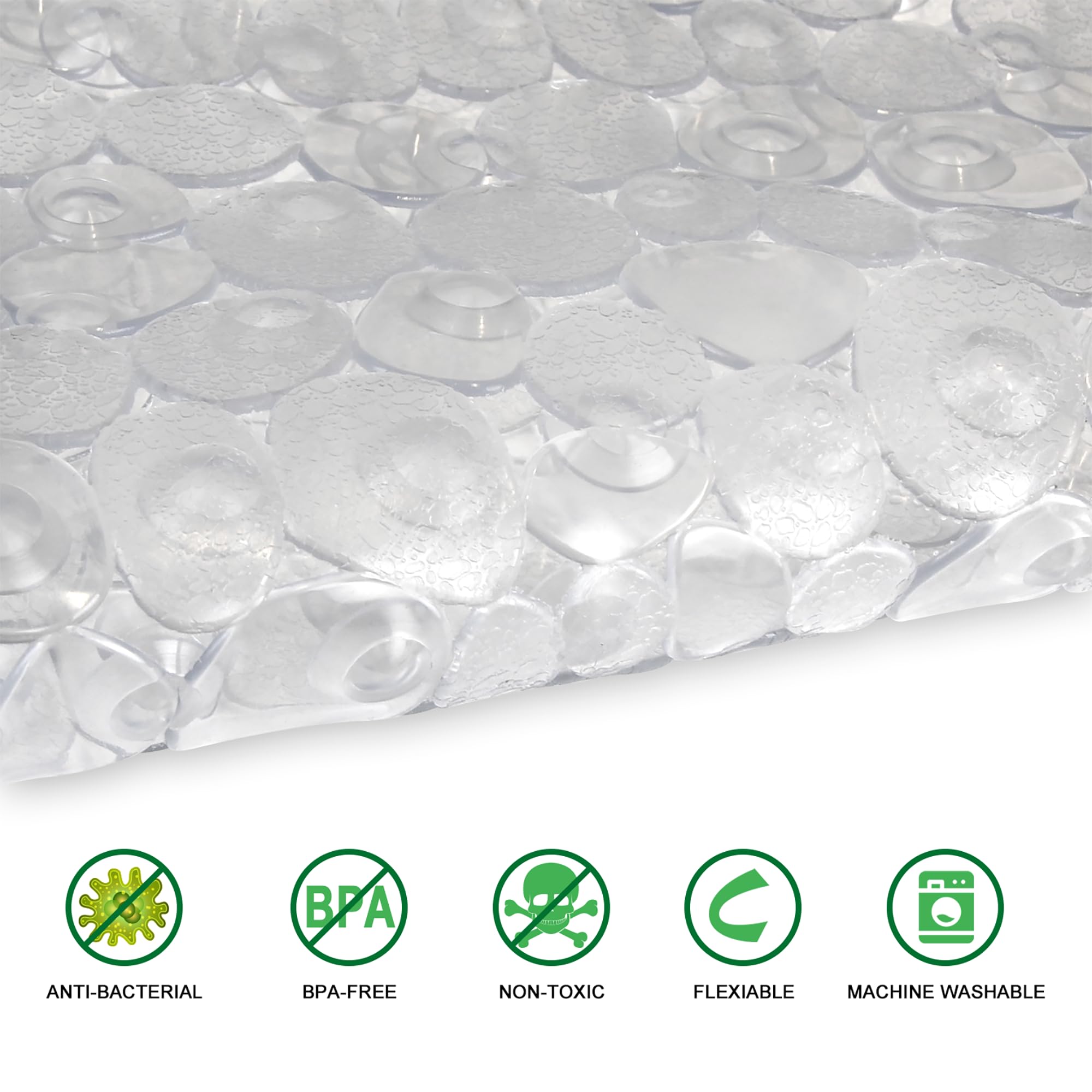 WELTRXE Non Slip Bath Mats for Inside Bath, 69 x 36 cm Clear Pebble Bath Mat Non Slip Anti Mould, Anti Slip Shower Mat