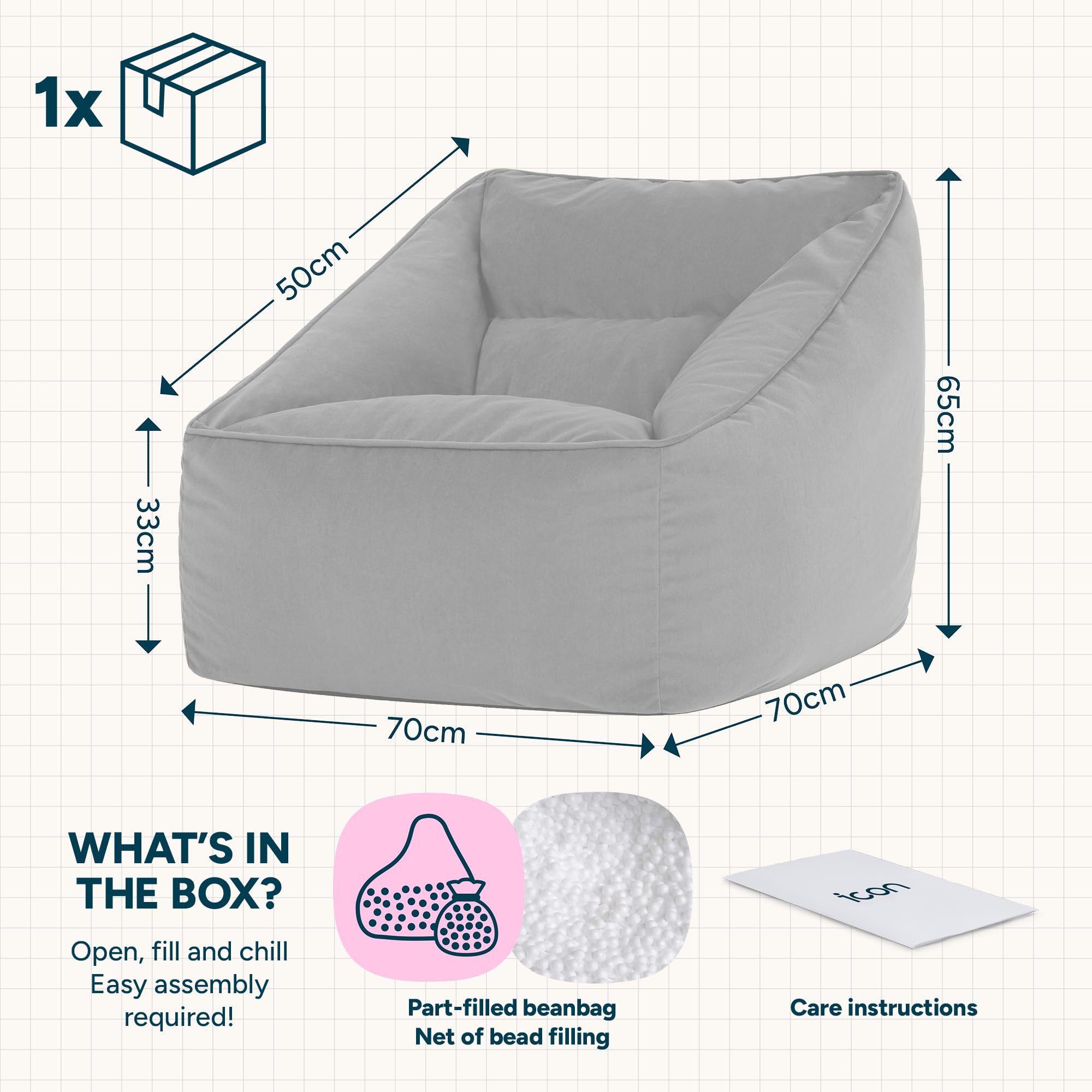 icon Natalia Velvet Bean Bag Chair with Filling Included, Pink