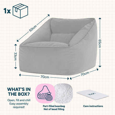 icon Natalia Velvet Bean Bag Chair with Filling Included, Pink