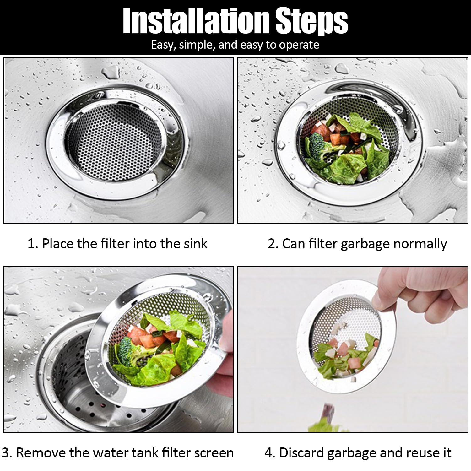 3-Pack Multi-Purpose Drain Strainers - Premium Stainless Steel Mesh Filters for Kitchen/Bathroom Sinks & Bathtubs, Rust-Proof Hair Catchers (Silver)