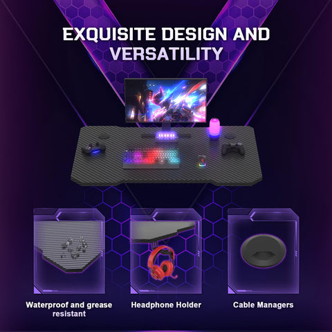 JUMMICO Gaming Desk 80 x 50 cm, Z Shaped Gaming Table Computer Desk PC Gamer Desk for Home Office, Gaming Desk with Headphone Hook, Black