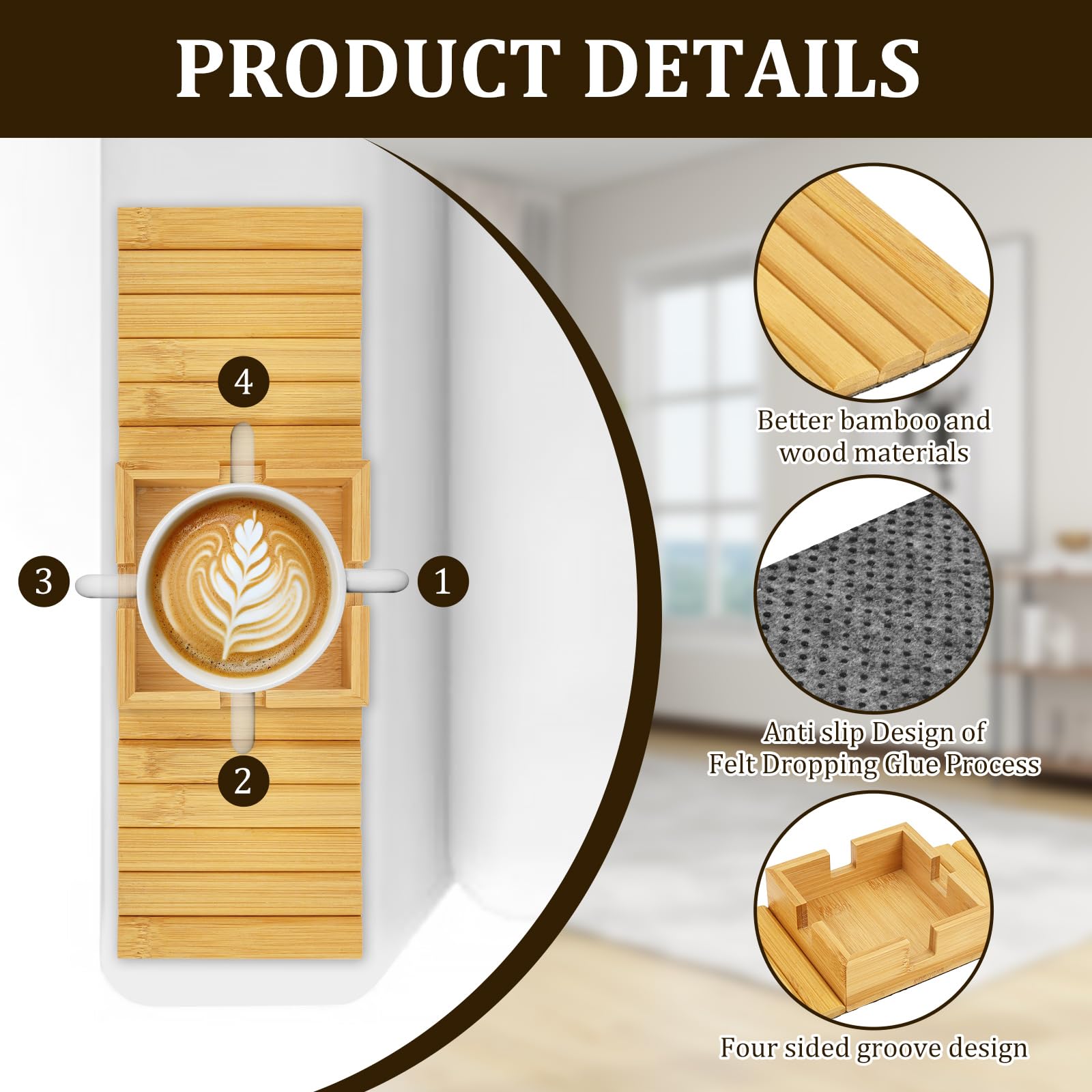 1Pack Sofa Arm Tray, Foldable Couch Cup Holder Bamboo Armrest Tray, Sofa Armrest Organiser for Drinks, Snack, and Remote