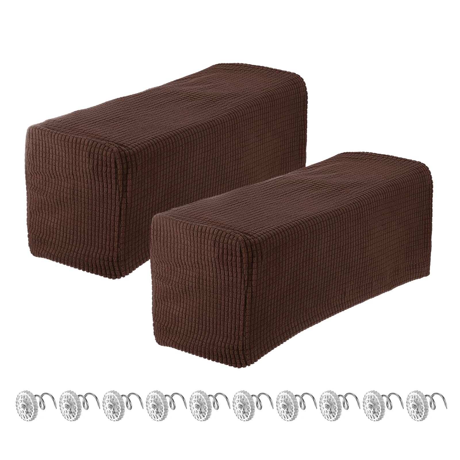 sourcing map 2pcs Stretch Armrest Covers for Chairs/Sofas, Couch Arm Covers with Twist Pin, Furniture Protector Slipcovers Brown