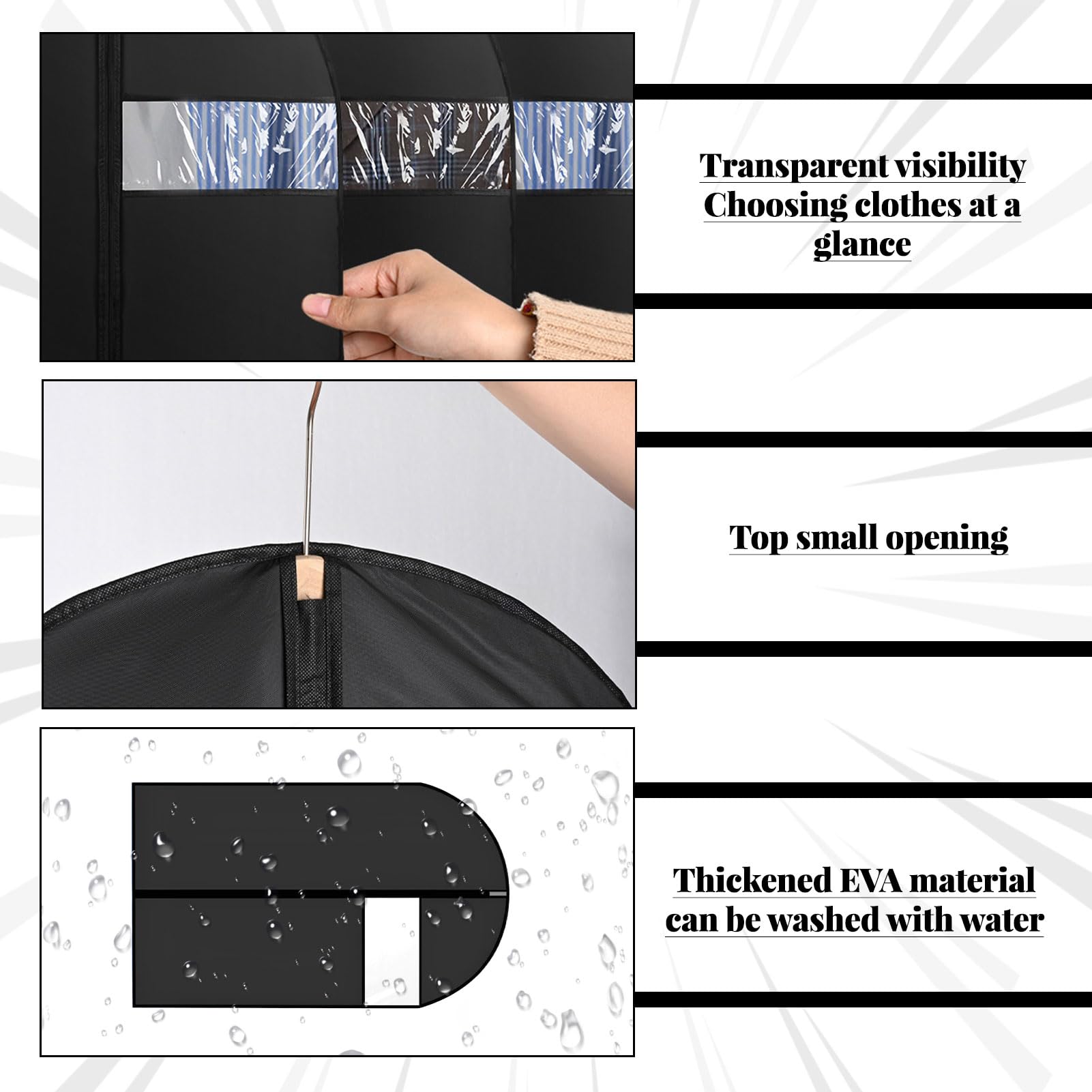 2 PCS Suit Bags with Clear Window,Foldable Suit Covers for Hanging Clothes,Dust-Proof Zippered Garment Bags