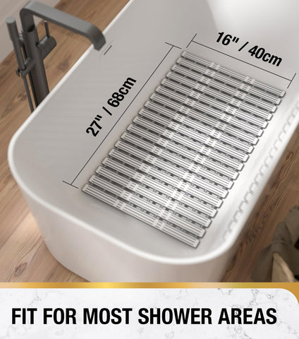 HITSLAM Light Grey TPE Bath Mat, 68x40cm, Non Slip Bathtub Mat