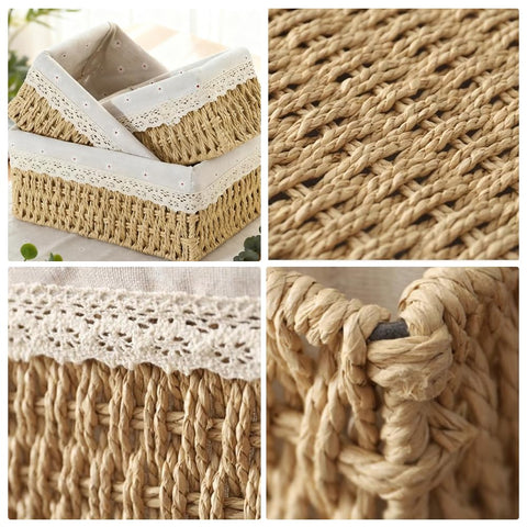 KiKiHong Set of 3 Rope Woven Storage Baskets Boho Storage Basket