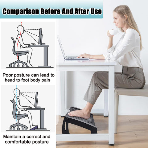 Adjustable Office Foot Rest Under Desk, Egonomic Foot Stool with Large Roller Massager Function