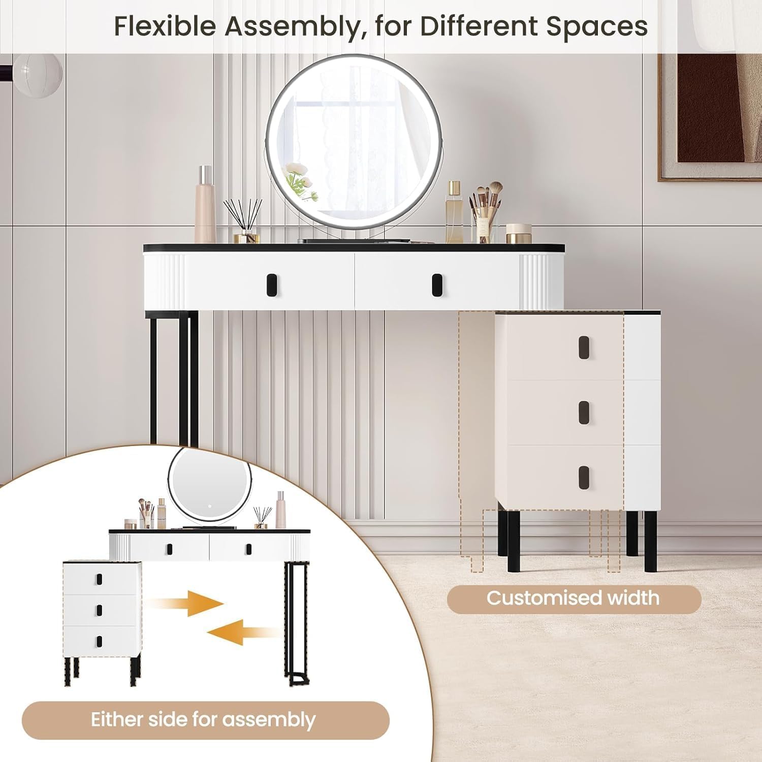 WOLTU Dressing Table, Vanity Desk, with Swivel Vanity Mirror