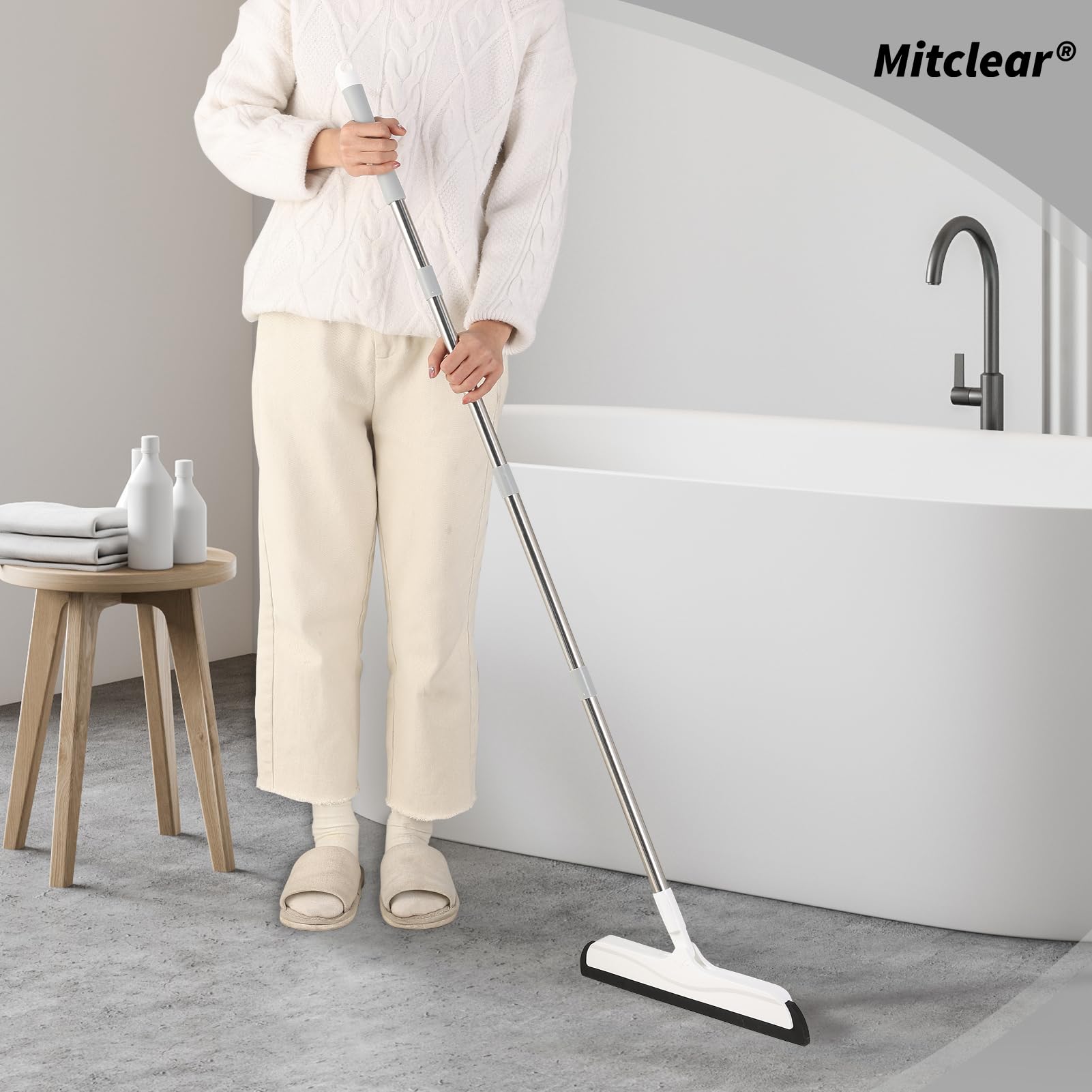 Mitclear Floor Squeegee with Long Handle(50IN), Extendable Foam Squeegee Mop for Wet Room, Squidgy Shower Cleaner
